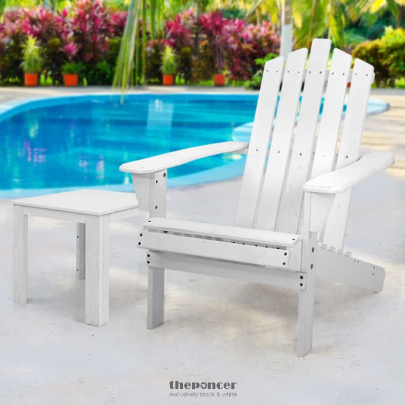 GARDEON 2PC ADIRONDACK OUTDOOR TABLE AND CHAIR WOODEN BEACH