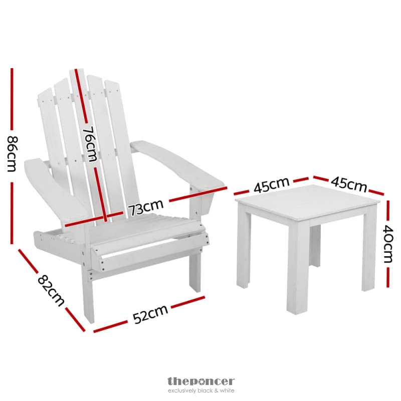 GARDEON 2PC ADIRONDACK OUTDOOR TABLE AND CHAIR WOODEN BEACH