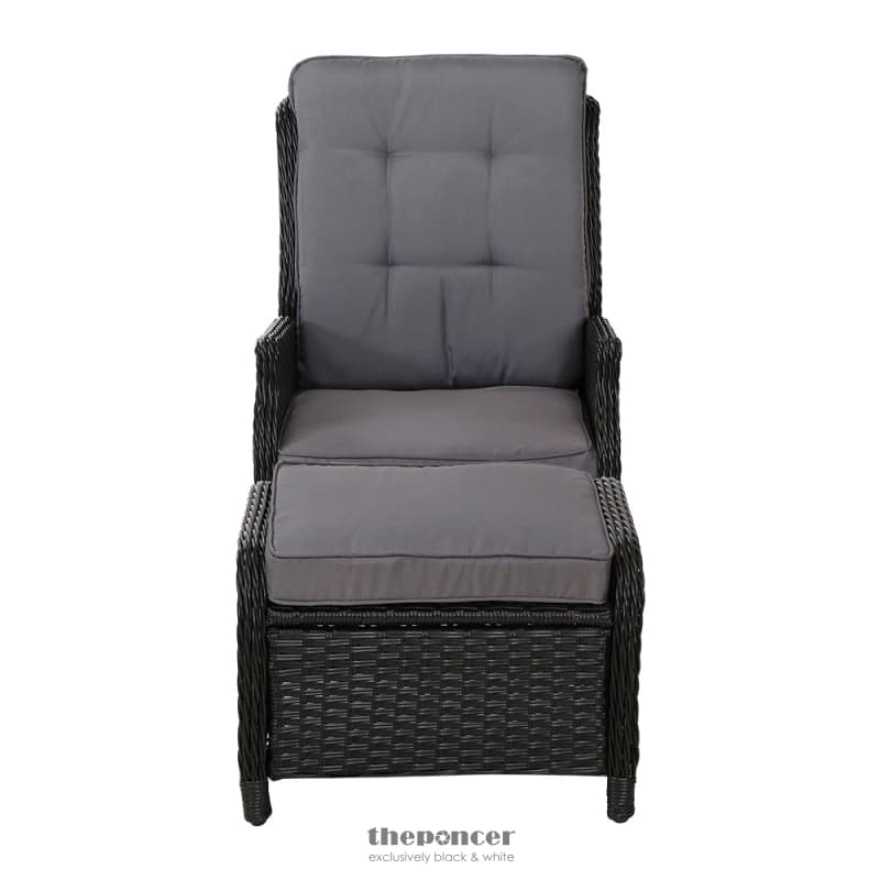 GARDEON 2PC RECLINER CHAIR SUN LOUNGE WICKER LOUNGER