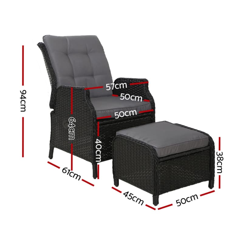 GARDEON 2PC RECLINER CHAIR SUN LOUNGE WICKER LOUNGER