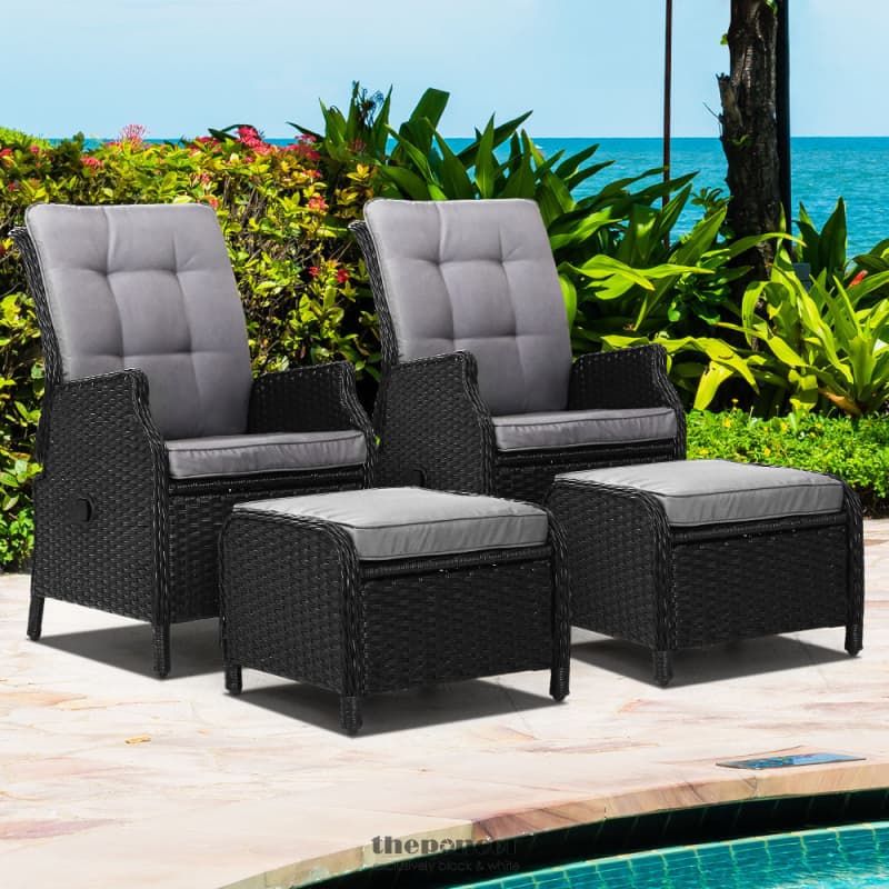 GARDEON 2PC RECLINER CHAIR SUN LOUNGE WICKER LOUNGER