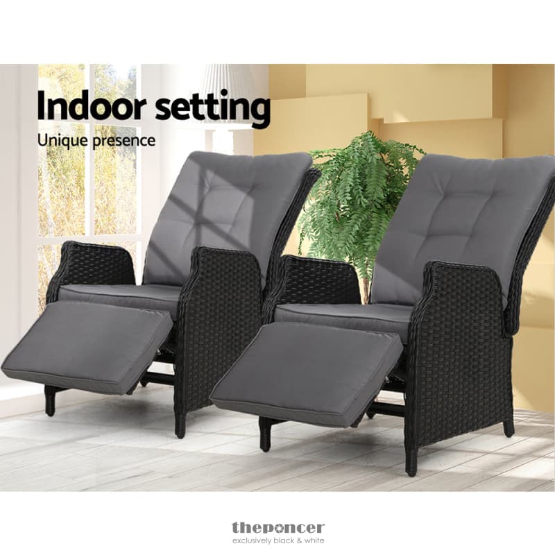 GARDEON 2PC RECLINER CHAIRS SUN LOUNGE WICKER LOUNGER