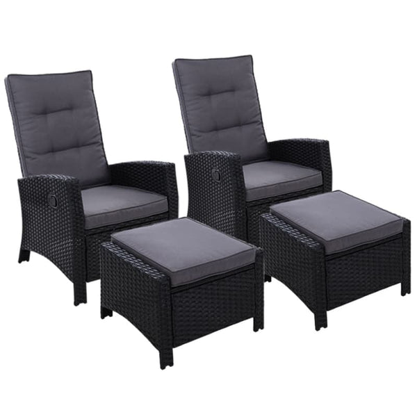 GARDEON 2PC RECLINER CHAIRS SUN LOUNGE WICKER LOUNGER