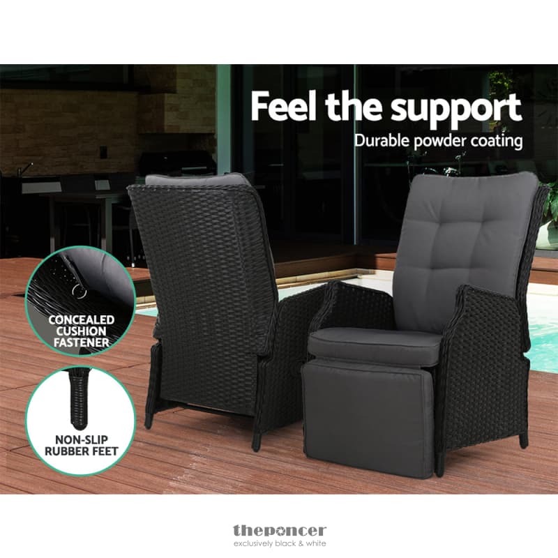 GARDEON 2PC RECLINER CHAIRS SUN LOUNGE WICKER LOUNGER