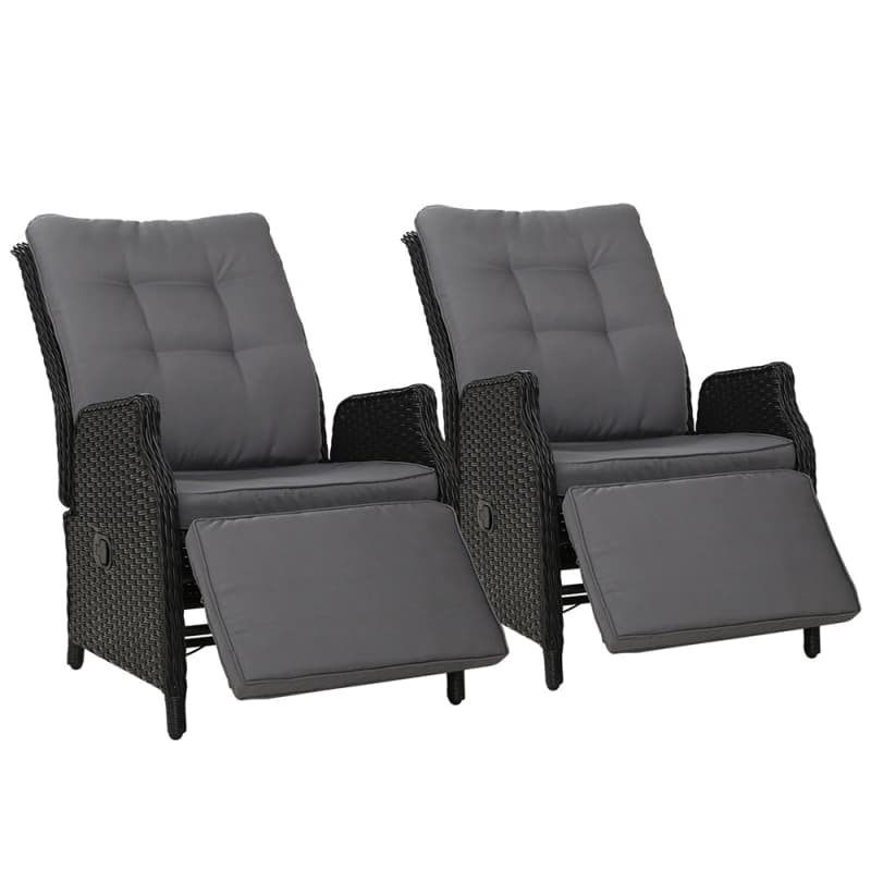 GARDEON 2PC RECLINER CHAIRS SUN LOUNGE WICKER LOUNGER