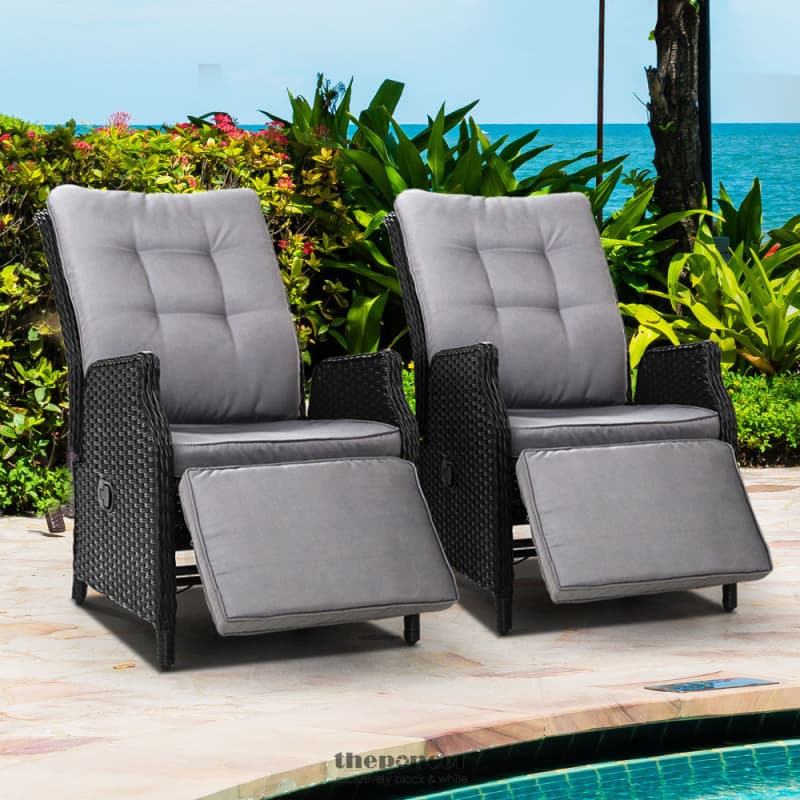 GARDEON 2PC RECLINER CHAIRS SUN LOUNGE WICKER LOUNGER