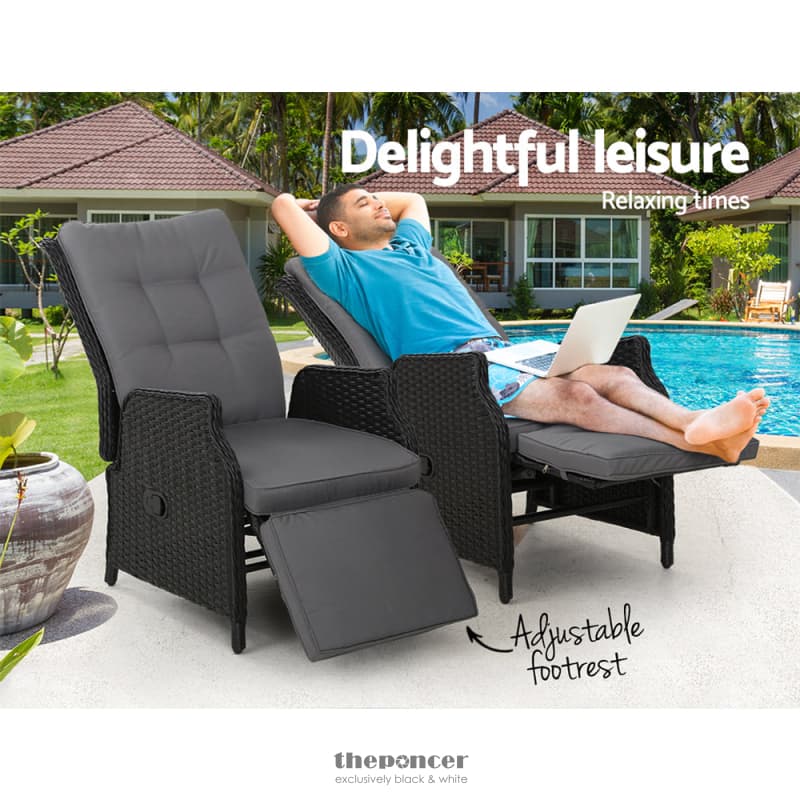 GARDEON 2PC RECLINER CHAIRS SUN LOUNGE WICKER LOUNGER