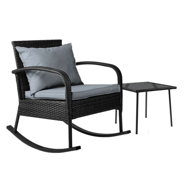 GARDEON 2PC ROCKING CHAIR TABLE WICKER OUTDOOR FURNITURE