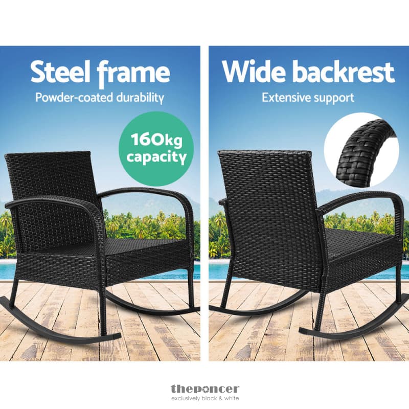 GARDEON 2PC ROCKING CHAIR TABLE WICKER OUTDOOR FURNITURE