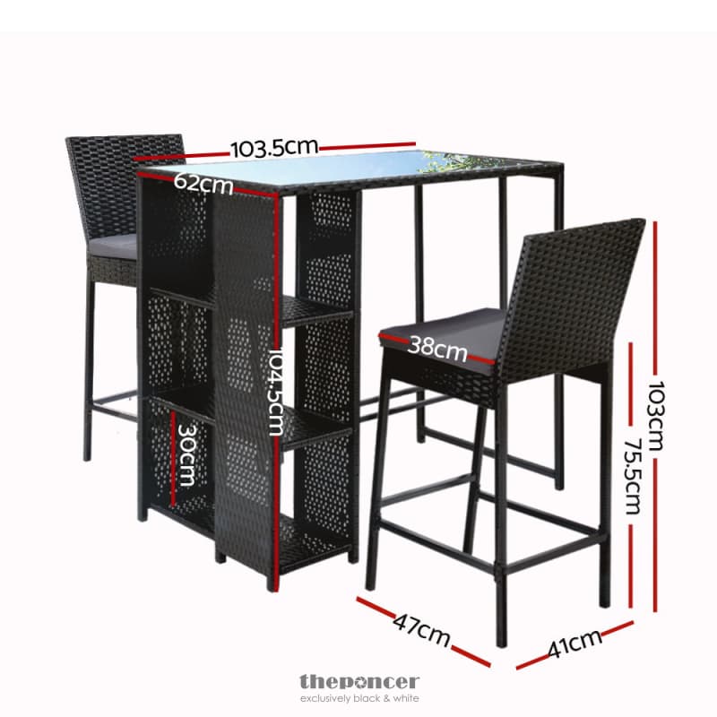 GARDEON 3-PIECE OUTDOOR BAR SET PATIO DINING CHAIRS WICKER