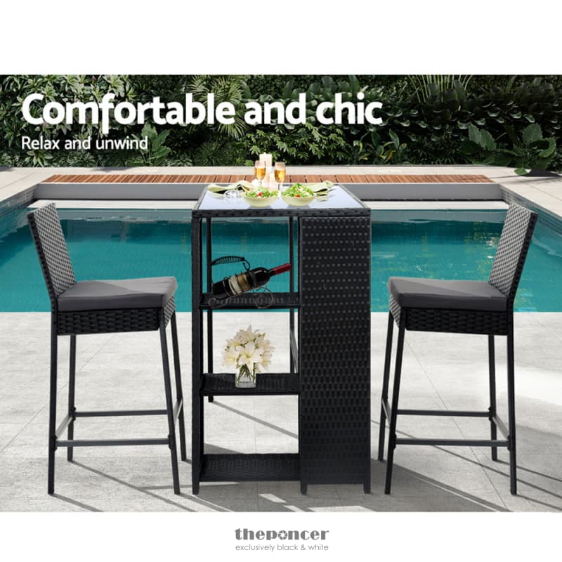 GARDEON 3-PIECE OUTDOOR BAR SET PATIO DINING CHAIRS WICKER