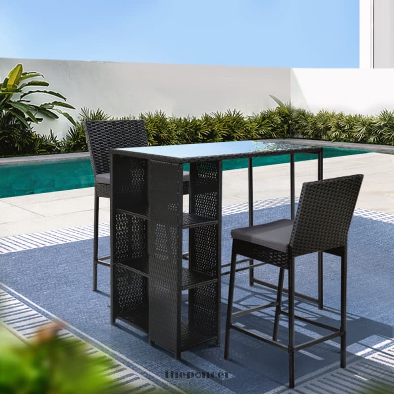 GARDEON 3-PIECE OUTDOOR BAR SET PATIO DINING CHAIRS WICKER