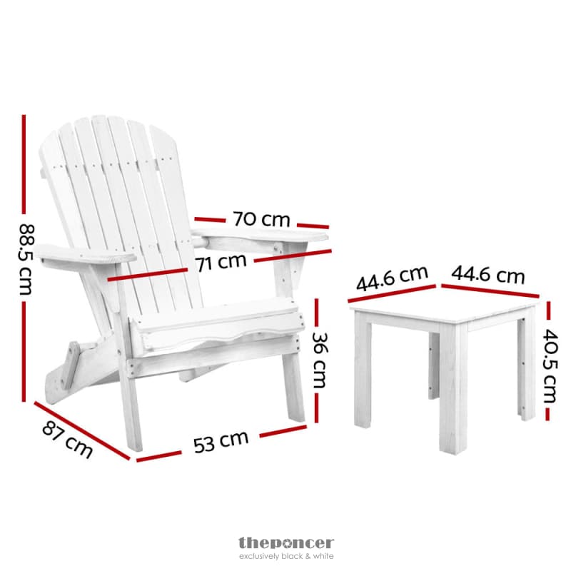 GARDEON 3PC ADIRONDACK OUTDOOR TABLE AND CHAIRS WOODEN