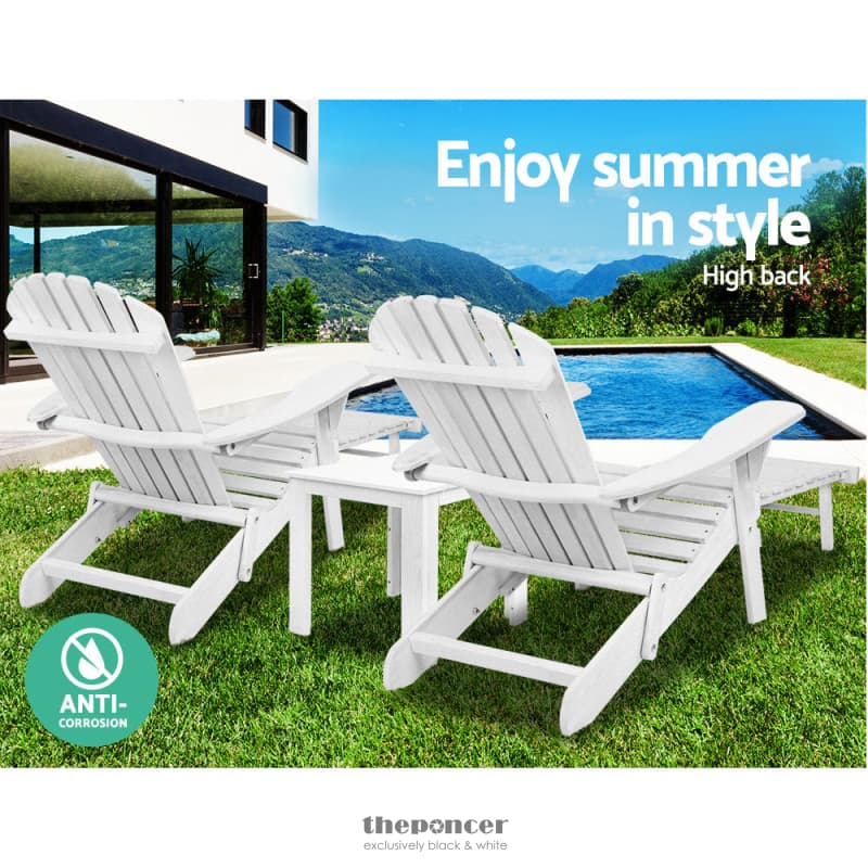 GARDEON 3PC ADIRONDACK OUTDOOR TABLE AND CHAIRS WOODEN SUN