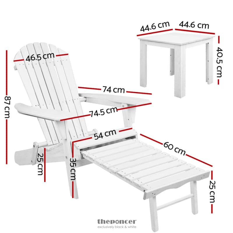 GARDEON 3PC ADIRONDACK OUTDOOR TABLE AND CHAIRS WOODEN SUN