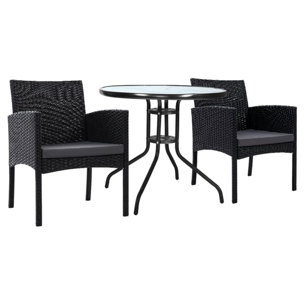 GARDEON 3PC BISTRO SET OUTDOOR FURNITURE RATTAN TABLE