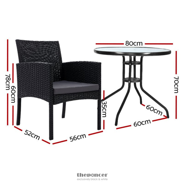 GARDEON 3PC BISTRO SET OUTDOOR FURNITURE RATTAN TABLE