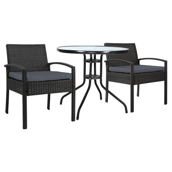 GARDEON 3PC BISTRO SET OUTDOOR FURNITURE RATTAN TABLE