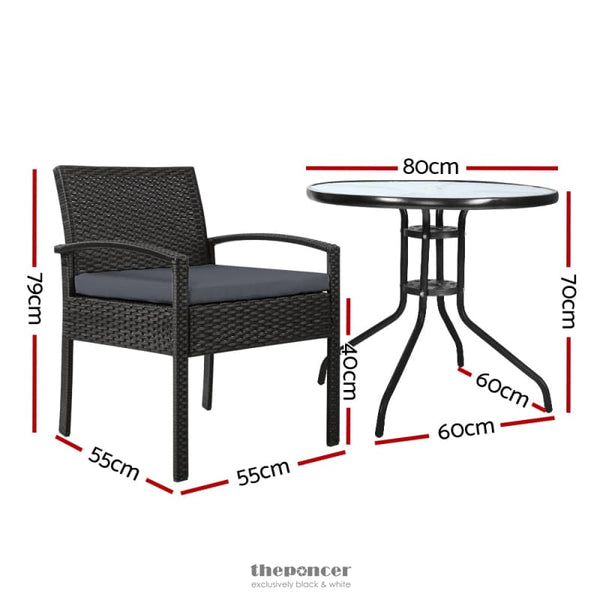 GARDEON 3PC BISTRO SET OUTDOOR FURNITURE RATTAN TABLE