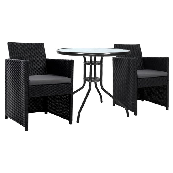 GARDEON 3PC BISTRO SET OUTDOOR FURNITURE RATTAN TABLE