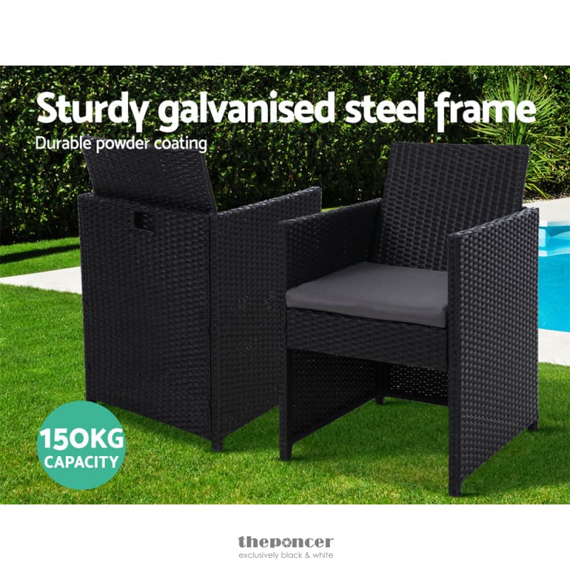 GARDEON 3PC BISTRO SET OUTDOOR FURNITURE RATTAN TABLE