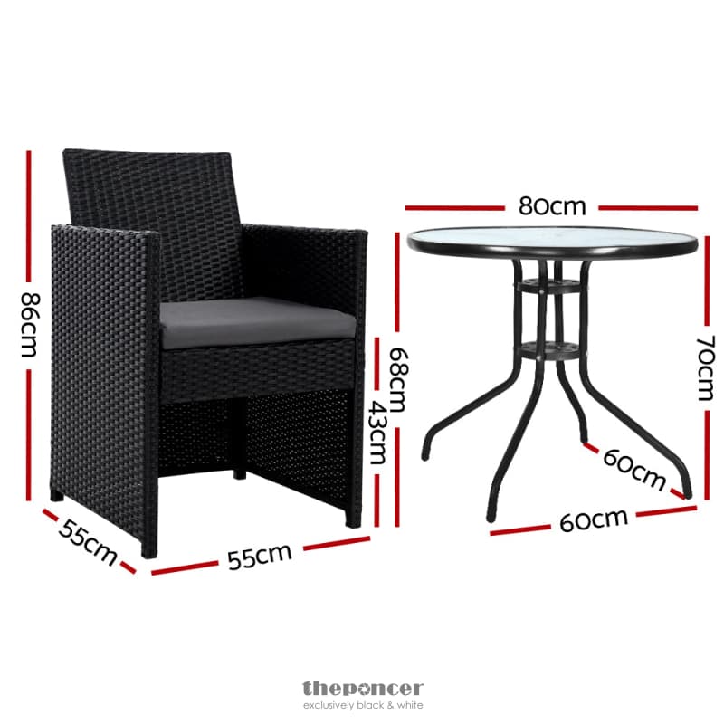 GARDEON 3PC BISTRO SET OUTDOOR FURNITURE RATTAN TABLE