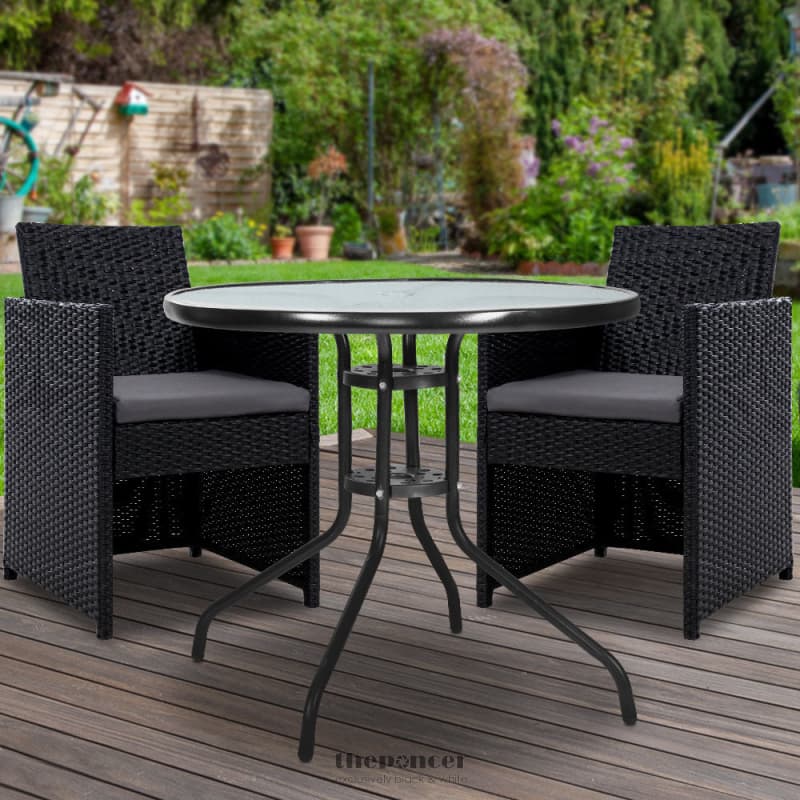 GARDEON 3PC BISTRO SET OUTDOOR FURNITURE RATTAN TABLE