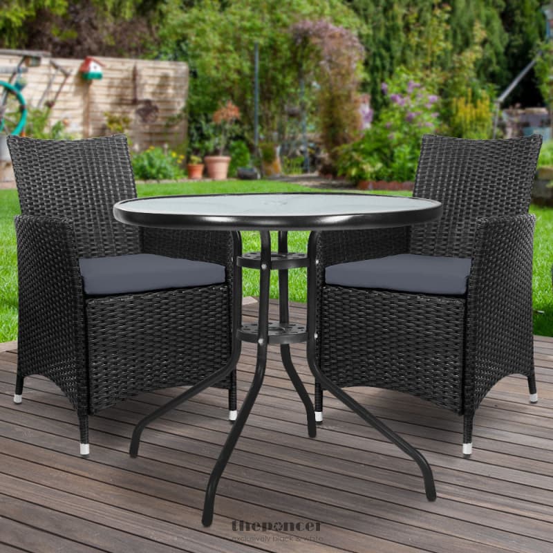 GARDEON 3PC BISTRO SET OUTDOOR FURNITURE RATTAN TABLE