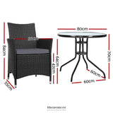 GARDEON 3PC BISTRO SET OUTDOOR FURNITURE RATTAN TABLE