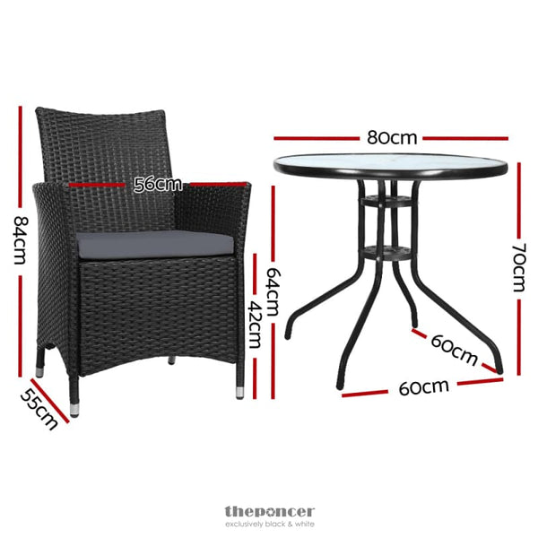 GARDEON 3PC BISTRO SET OUTDOOR FURNITURE RATTAN TABLE