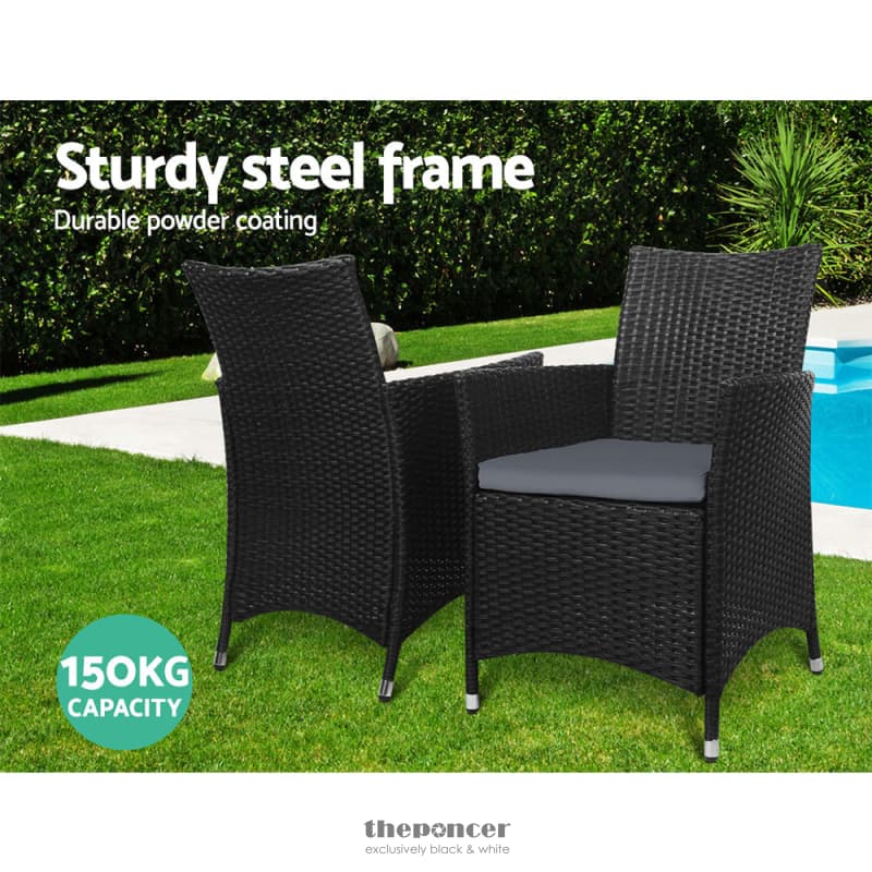 GARDEON 3PC BISTRO SET OUTDOOR FURNITURE RATTAN TABLE