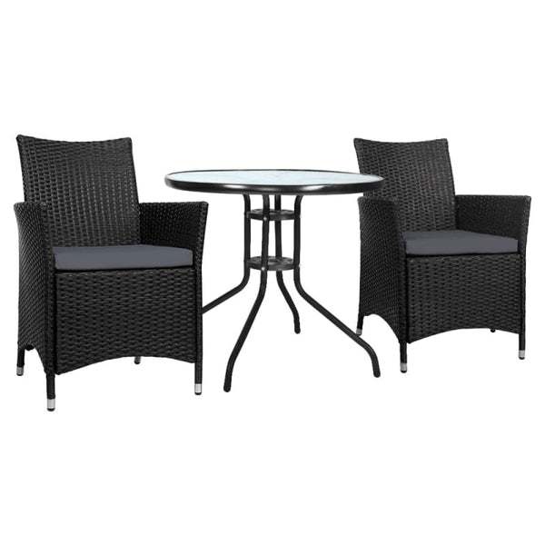 GARDEON 3PC BISTRO SET OUTDOOR FURNITURE RATTAN TABLE