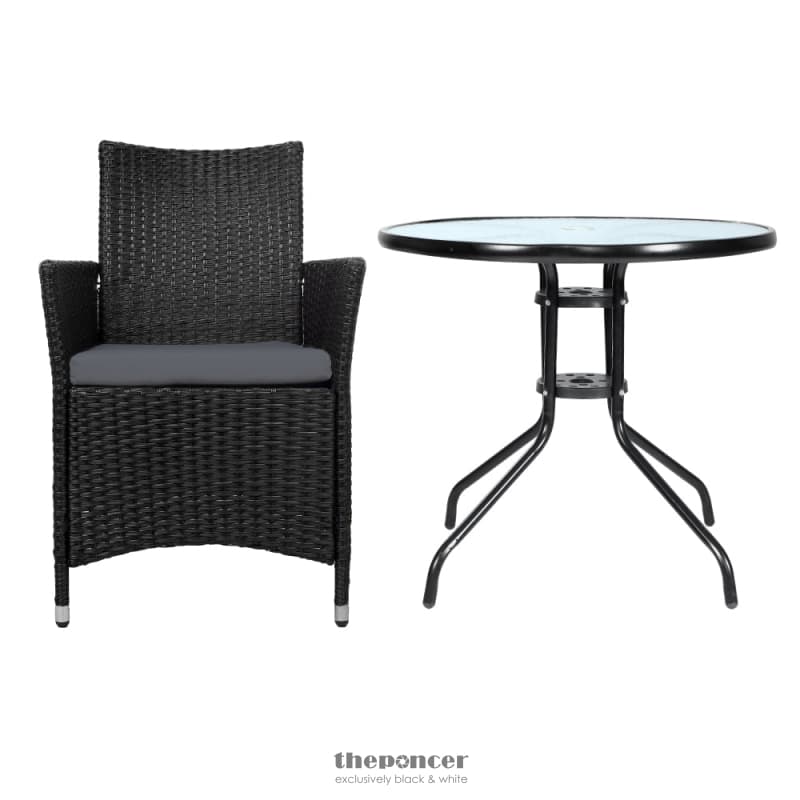 GARDEON 3PC BISTRO SET OUTDOOR FURNITURE RATTAN TABLE