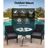 GARDEON 3PC BISTRO SET OUTDOOR FURNITURE RATTAN TABLE