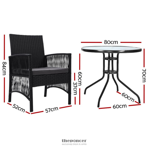 GARDEON 3PC BISTRO SET OUTDOOR FURNITURE RATTAN TABLE