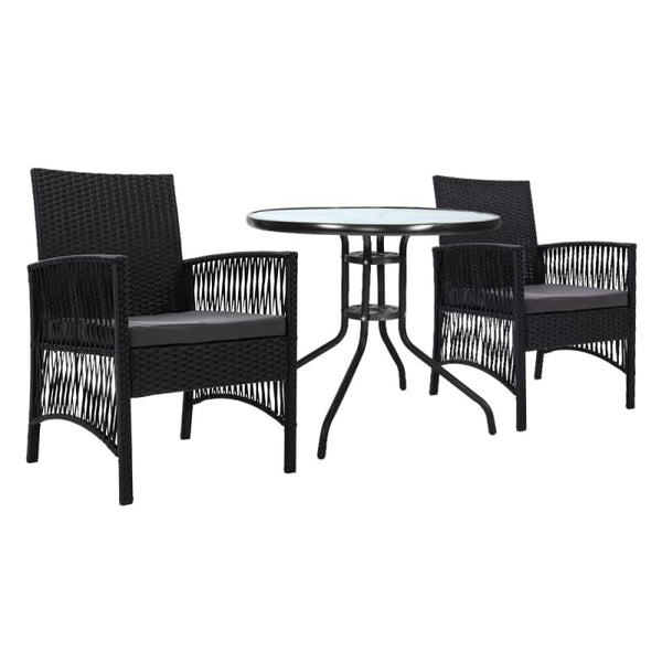 GARDEON 3PC BISTRO SET OUTDOOR FURNITURE RATTAN TABLE