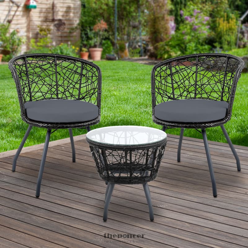 GARDEON 3PC BISTRO SET OUTDOOR FURNITURE RATTAN TABLE