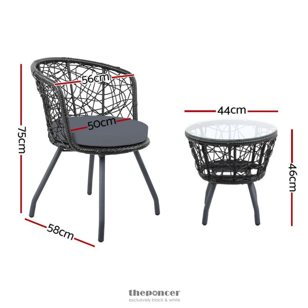 GARDEON 3PC BISTRO SET OUTDOOR FURNITURE RATTAN TABLE