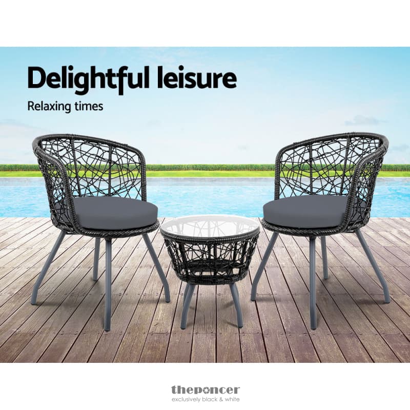 GARDEON 3PC BISTRO SET OUTDOOR FURNITURE RATTAN TABLE