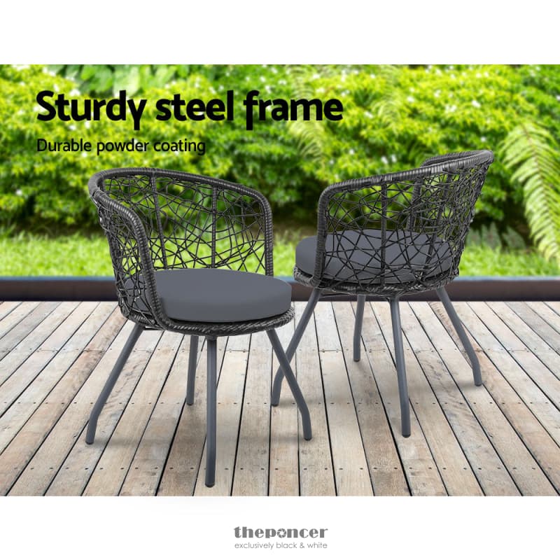 GARDEON 3PC BISTRO SET OUTDOOR FURNITURE RATTAN TABLE