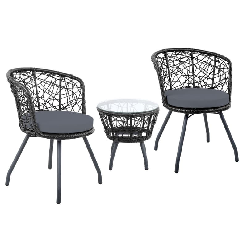 GARDEON 3PC BISTRO SET OUTDOOR FURNITURE RATTAN TABLE