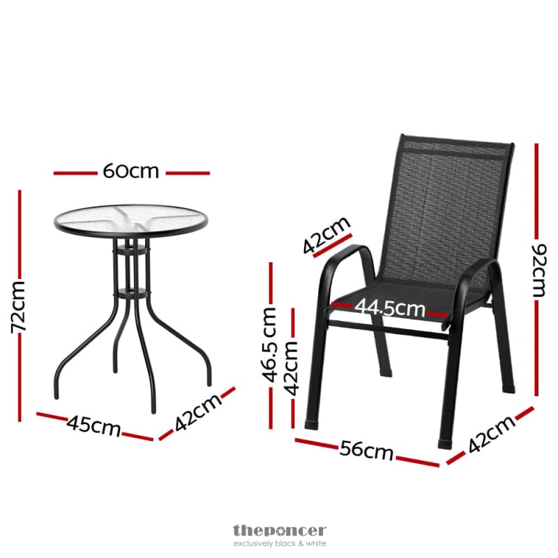 GARDEON 3PC BISTRO SET OUTDOOR TABLE AND CHAIRS STACKABLE