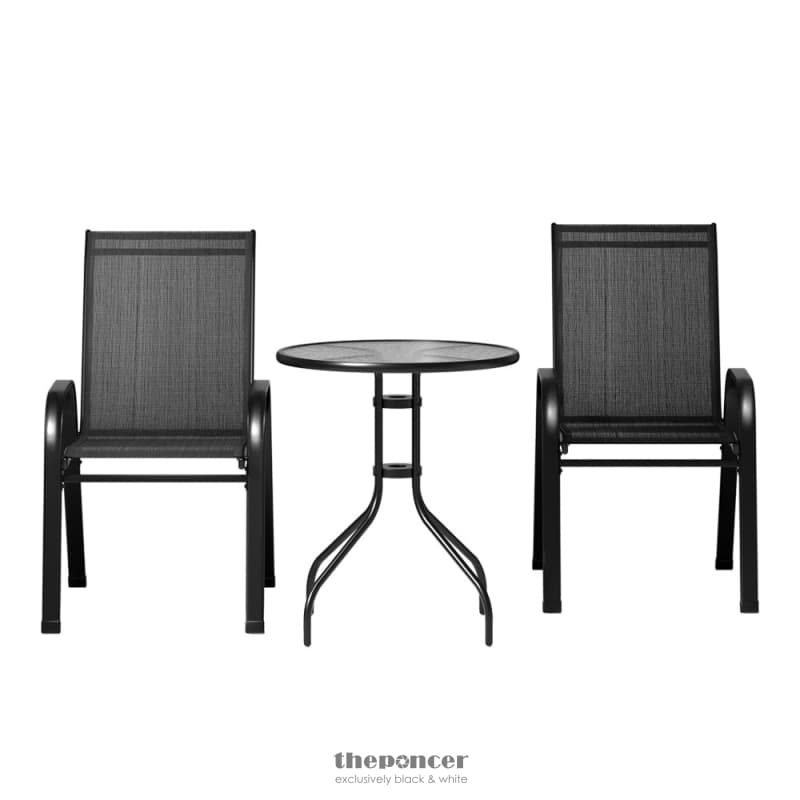 GARDEON 3PC BISTRO SET OUTDOOR TABLE AND CHAIRS STACKABLE