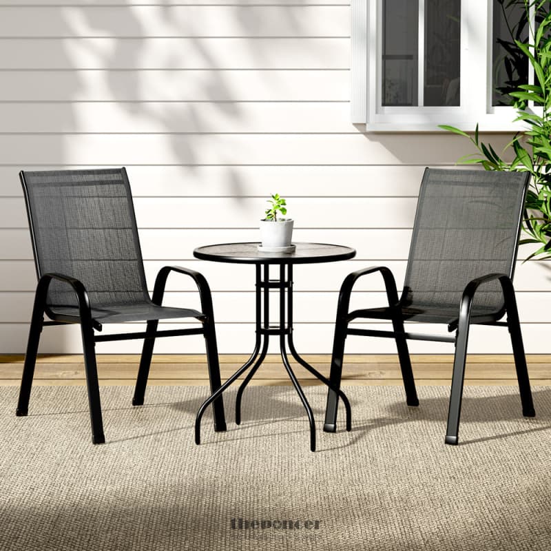 GARDEON 3PC BISTRO SET OUTDOOR TABLE AND CHAIRS STACKABLE