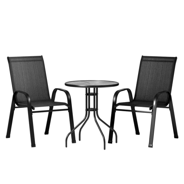 GARDEON 3PC BISTRO SET OUTDOOR TABLE AND CHAIRS STACKABLE