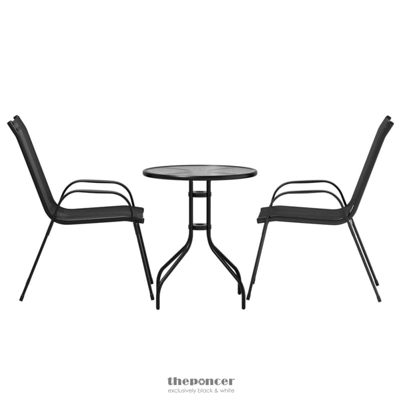 GARDEON 3PC BISTRO SET OUTDOOR TABLE AND CHAIRS STACKABLE