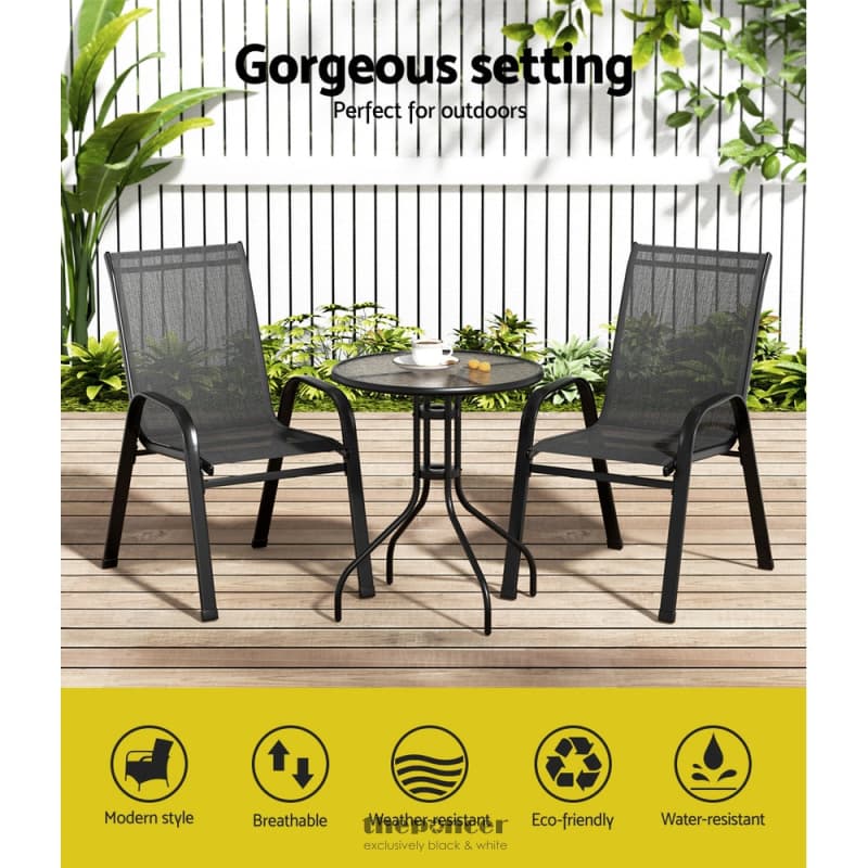 GARDEON 3PC BISTRO SET OUTDOOR TABLE AND CHAIRS STACKABLE