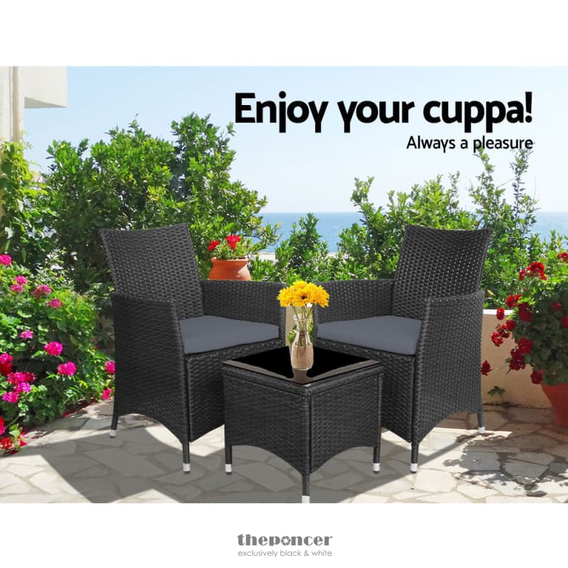 GARDEON 3PC OUTDOOR BISTRO SET PATIO FURNITURE WICKER