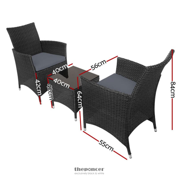 GARDEON 3PC OUTDOOR BISTRO SET PATIO FURNITURE WICKER