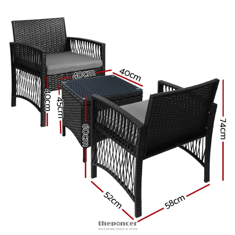 GARDEON 3PC OUTDOOR BISTRO SET PATIO FURNITURE WICKER